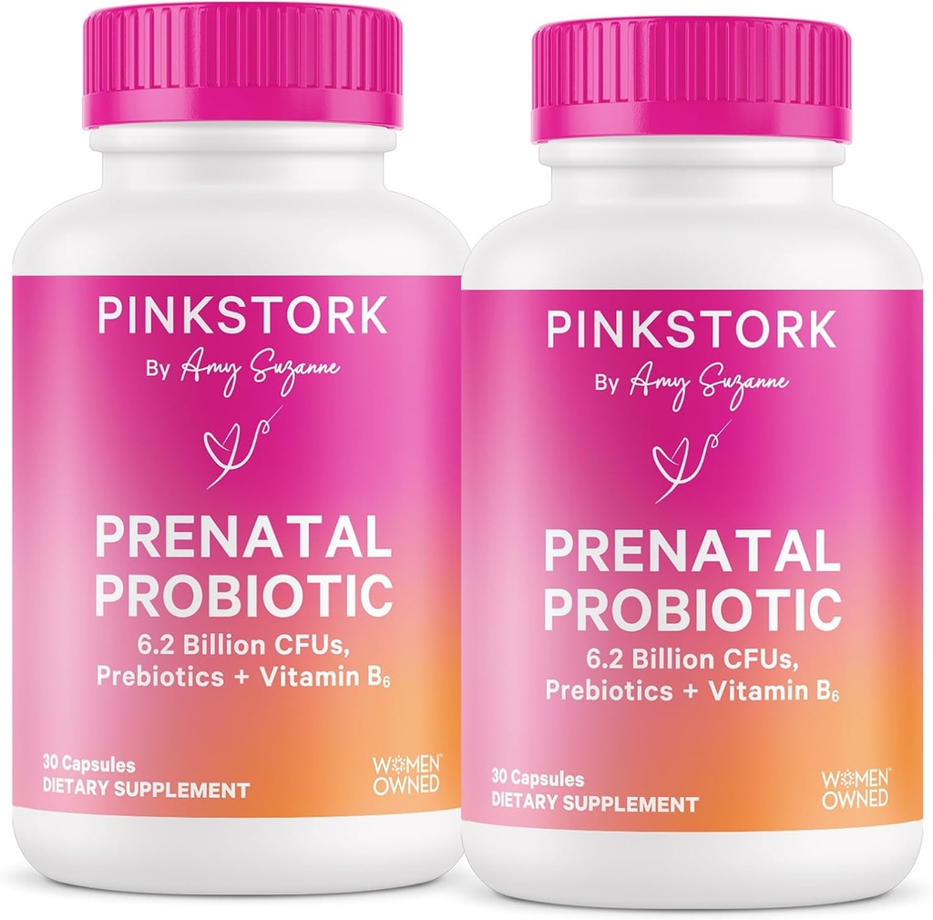 Probiotice prenatale roz Stork pentru femei cu vitamina B6 și prebiotice - boli de dimineață, Microbiome gut, și suport imun - Probiotic sarcină - Sarcina trebuie să aibă, 60 capsule