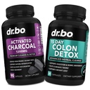 Charcoal & Colon activat Detoxifiere Cleanser - Pastile organice de nucă de cocos Charcoal & Colon Cleanse pentru stomac Bloat & Regularitate - Suplimente de mișcare Bowel pentru balonarea stomacului, Suport gută