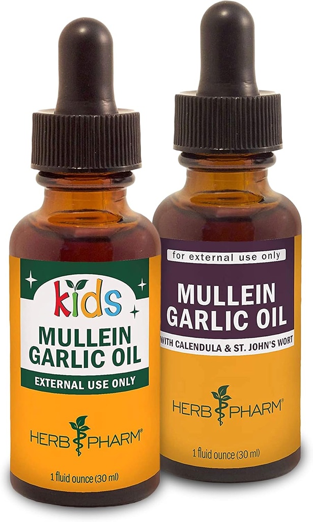 Herb Pharm Mullein Ulei de usturoi, 1 Oz și Kids Mullein Ulei de Usturoi, 1 Oz Set de cadouri Herbal