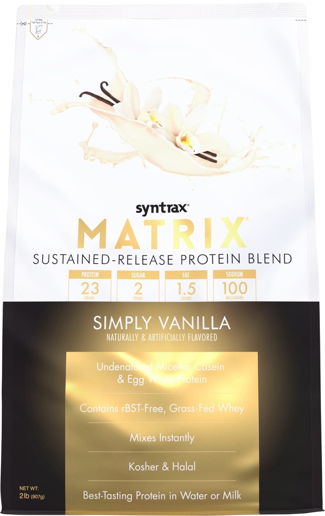 Syntrax Nutrition Matrix - Se sustine-Release Proteine Blend, Pur și simplu vanilie 2 lbs. Pete reale de vanilie Bean
