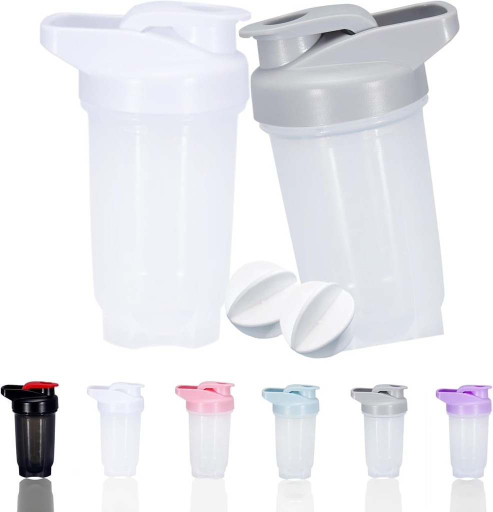 Shaker Bottle Proteine Shakes Cup și 10-Ounce/300ML Shaker-Bottle cu bile Whisk, Set de Shaker de proteine, din plastic non-BPA (Grey+White(2PCS)))