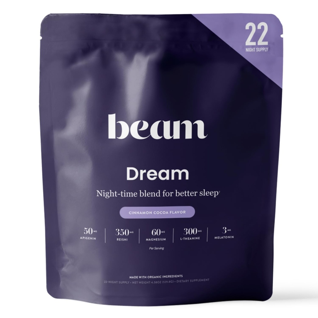 Beam Dream Sleep Powder, L-Theanin, Apigenin, Reishi şi Magneziu, terţă parte testat natural Sleep Aid & Sleep Supplement for Deep Sleep, Relaxation and Recovery, Natural Sleep Support, 22 Servings