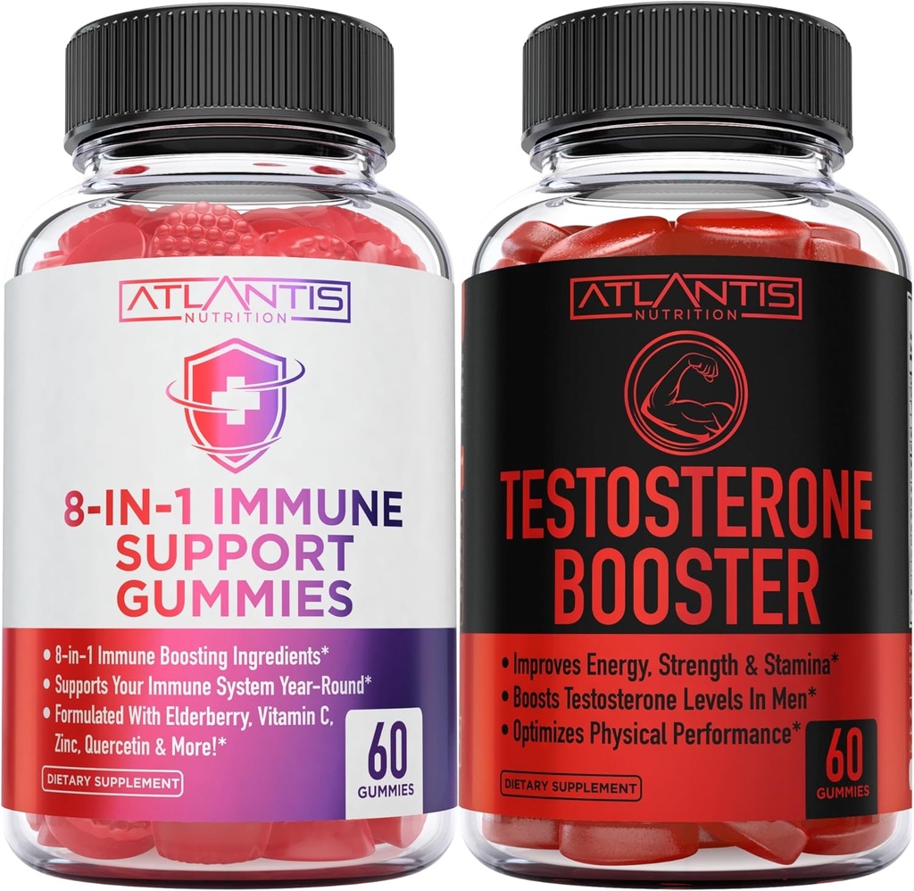 Atlantis Nutrition 8-in-1 Imunum Support 60 Gume + Testosteron Booster 2-Pack (120 Gummies)