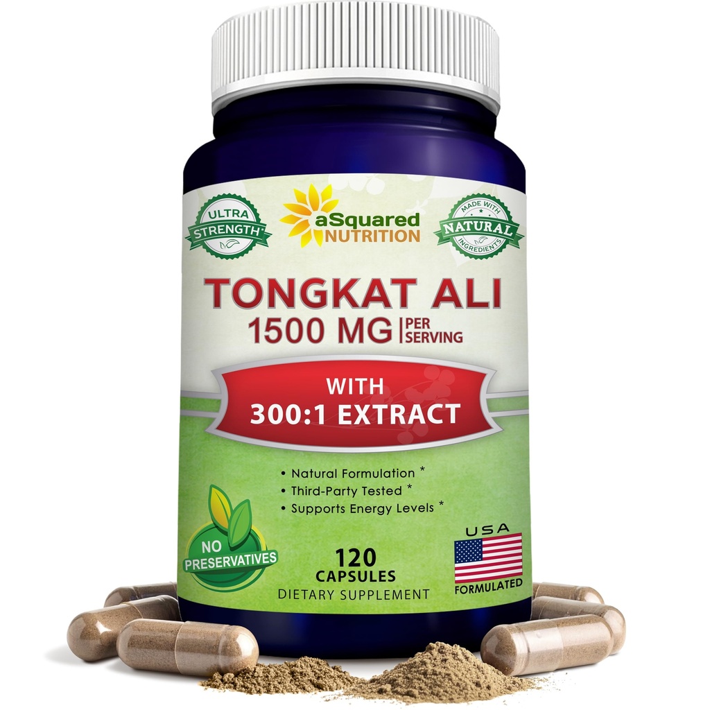 aSquared Nutrition Tongkat Ali 1500mg - 120 capsule - Longjack (Eurycoma Longifolia) Supliment de extract & Lung Jack Root Powder Pastile - Tongkat Ali pentru bărbați și femei
