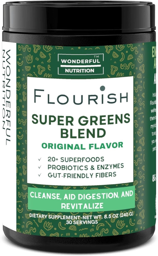 Super Verzi prăjiţi. Greens Powder Mix for Energy, with Chlorella Organic Spirulina, Beet Root Powder, Enzymes & Probiotics, Original, 30 Servings
