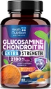 Glucosamină Chondroitin 2100mg - 3X Suplimentul de suport comun de putere cu MSM, Glucosamine sulfate, Turmeric, Boswellia, Querbetin pentru cartilage, flexibilitate și mobilitate, îmbuteliat în Statele Unite ale Americii, 60 capsule