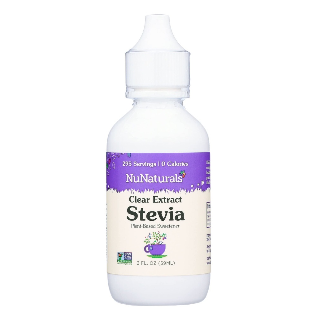 NuNaturals Extract clar Stevia, îndulcitor pe bază de plante, flacon de plastic, 2 oz