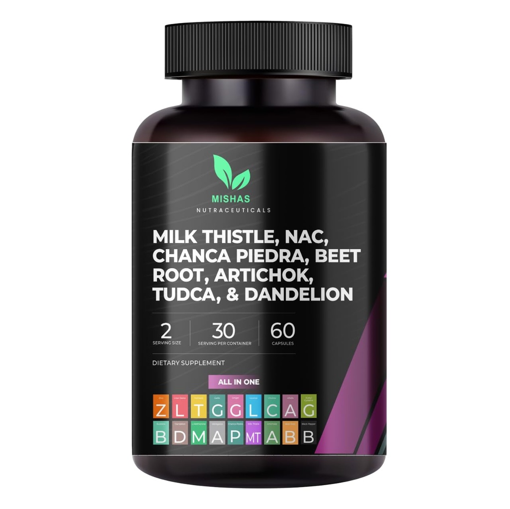 Mishas Nutraceuticals Milk Thistle Dandelion Root, NAC și TUDCA Supliment 