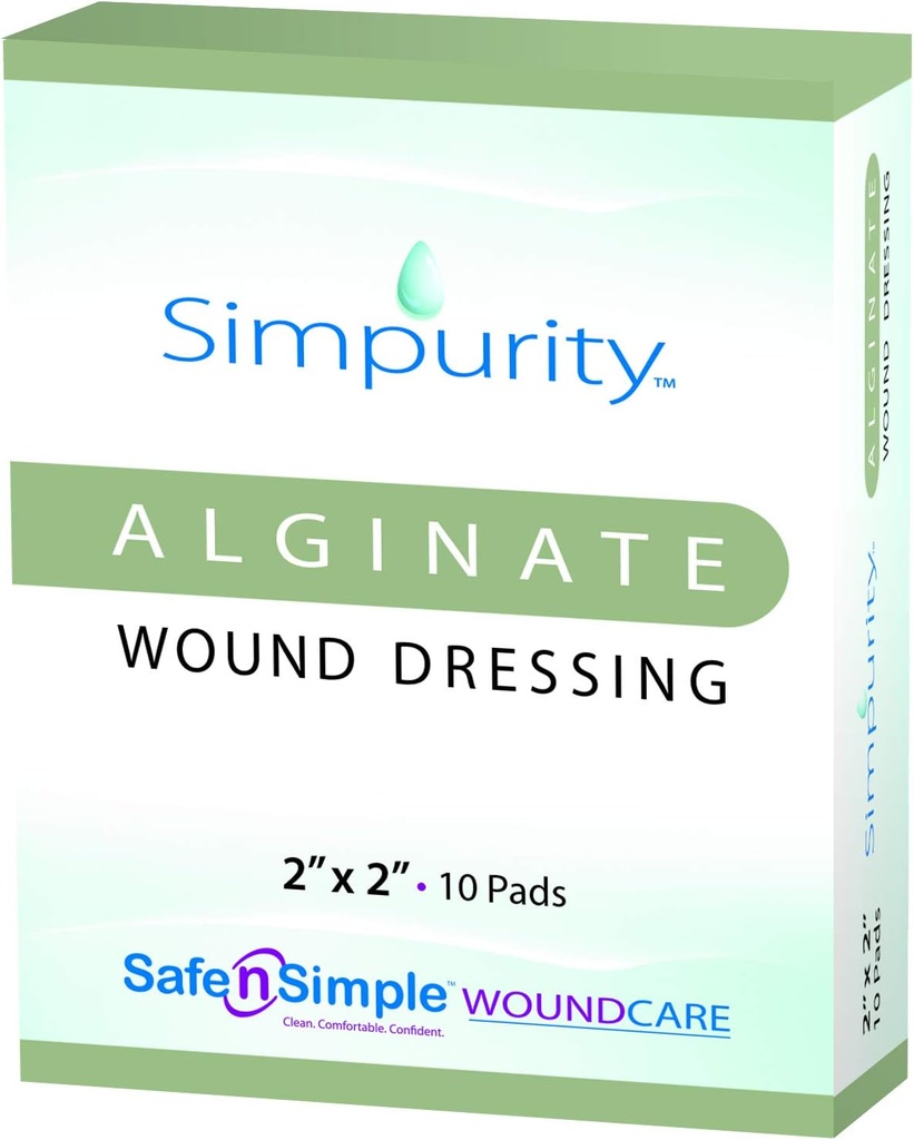Alginat de calciu Wound Dressing 2" x 2" -Simpurity- Pad-uri individuale groase Alginate antimicrobiene Dressing Fibra Padding Medical Wound Care Produse pentru pat Sore-Pressure Sore-Leg Ulcer-Picior diabetic