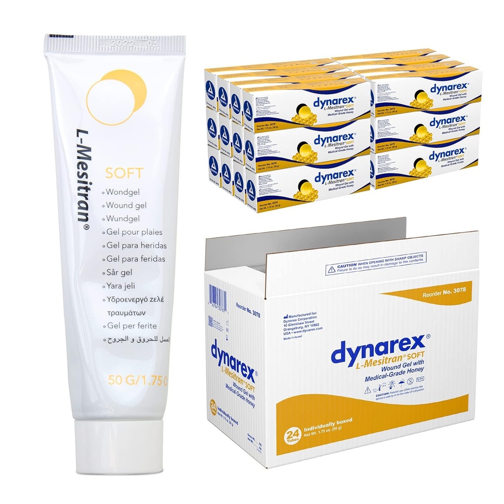 Dynarex Honey L-mesitran Soft Wound Healing Gel cu Miere de Grad Medical, 1.75 Ounces, 24 Count