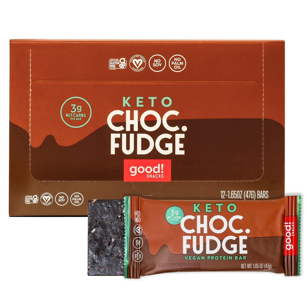 Bine! Snacks Ciocolata Fudge Keto Proteina Bar, Vegan, Soy & Gluten gratuit, Low Sugar Meal de înlocuire, 11g Proteina mare, Sanatate Naturala Snack, Pentru sportivi & Active Lifestyles, 3g Net carbohidrati, 12 Baruri