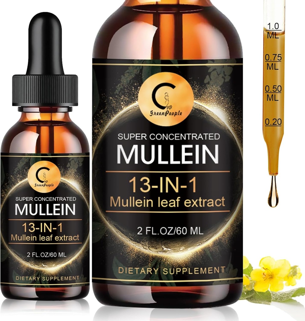 Picături Mullein pentru Lung, Mullein Leaf Extract, Super Concentrat Mullein Liquid Tincture, Vegan, Non-GMO, 2 FL OZ