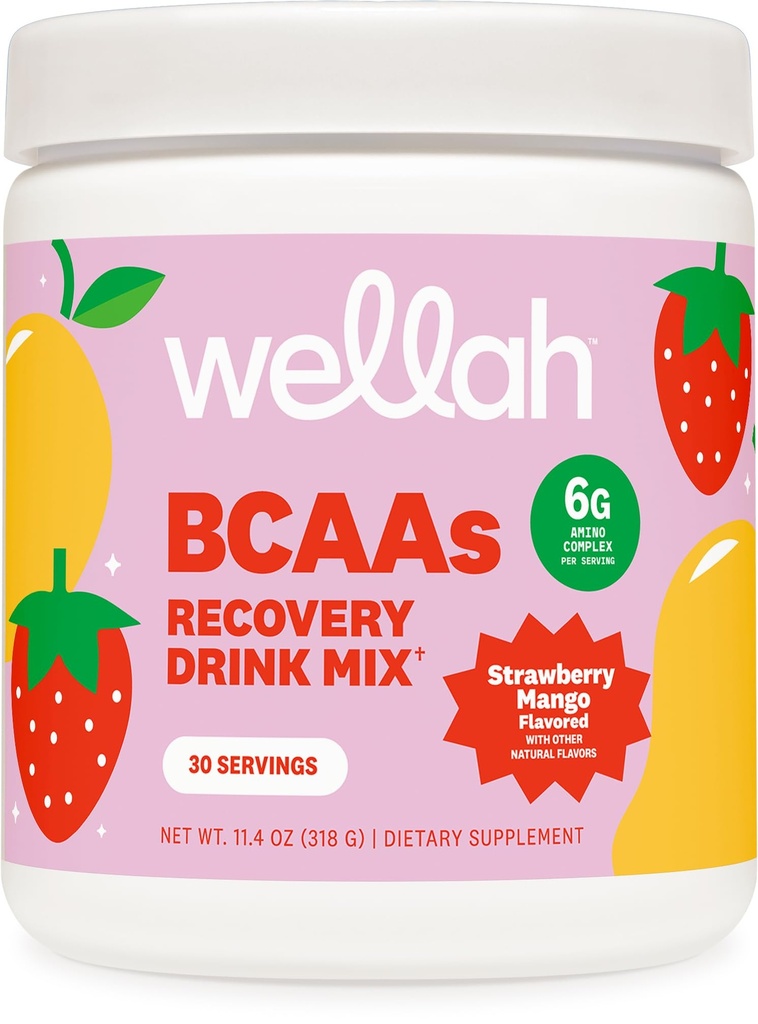 Wellah BCAAs (Strawberry Mango aromat) 30 Serviri - BCAA pulbere cu complex de hidratare