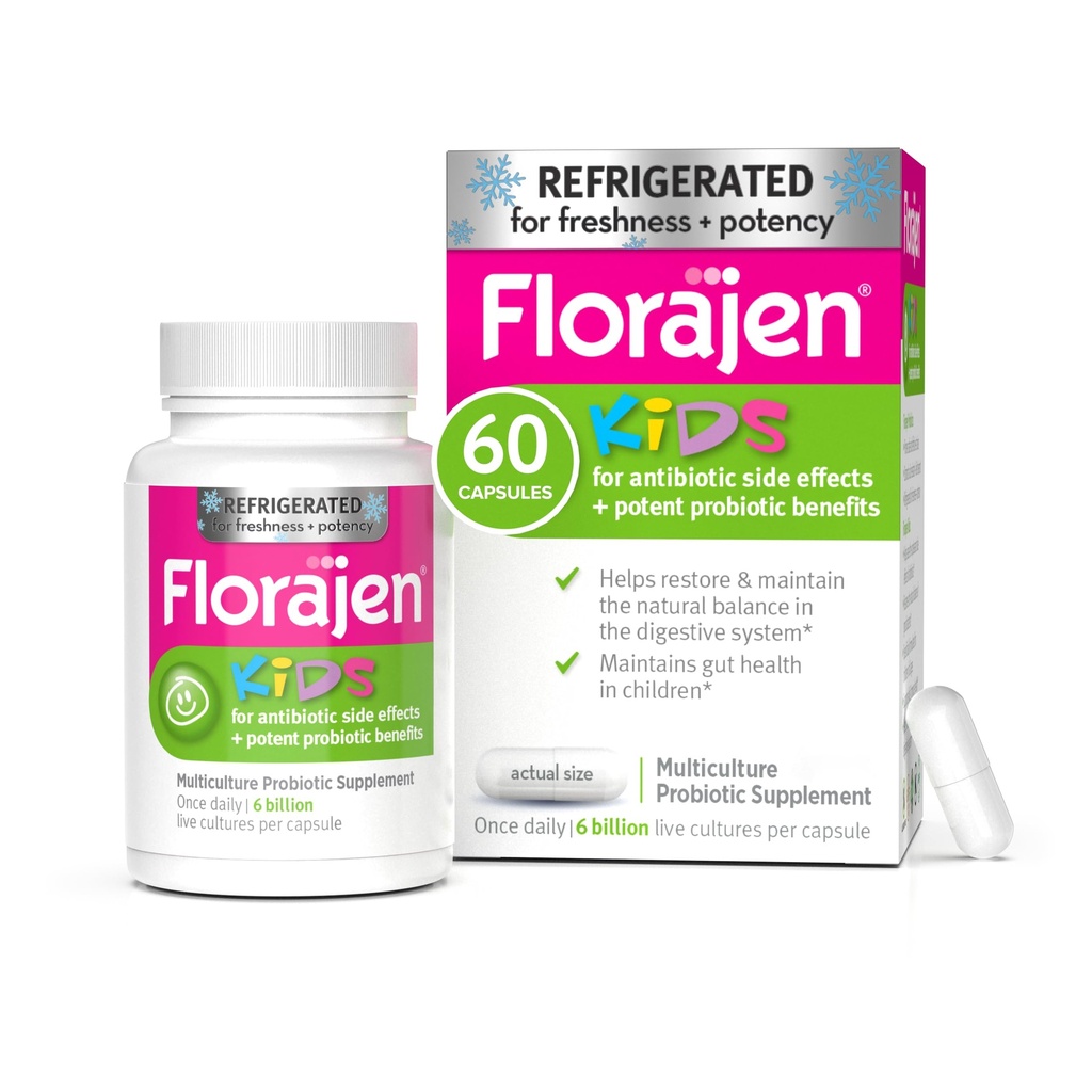 Florajen copii Probiotic - Daily Gut & Immune Support pentru copii 6 luni & sus - Constipație, Blooting, & Digestive Relief - Frigider pentru prospețime & Potență - 60 capsule