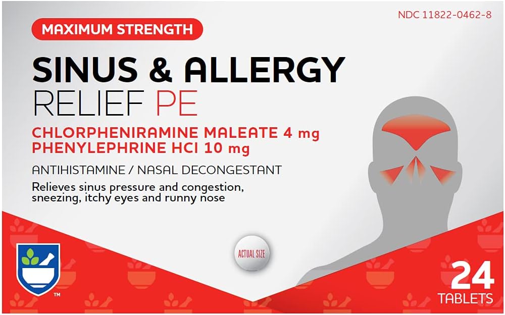 Rit Ajutor Sinus & Alergie Relief PE Tablete, Putere maximă - 24 Conte de antihistaminică şi decongestionant 