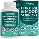 5-in-1 Cortizol Supliment pentru femei şi bărbaţi cu Ashwagandha pentru calm, focus, şi Adrenale Supplements with Shilaj Extract, Magneziu Glicinat, Probiotice (120 ct) (Pachet de 1)