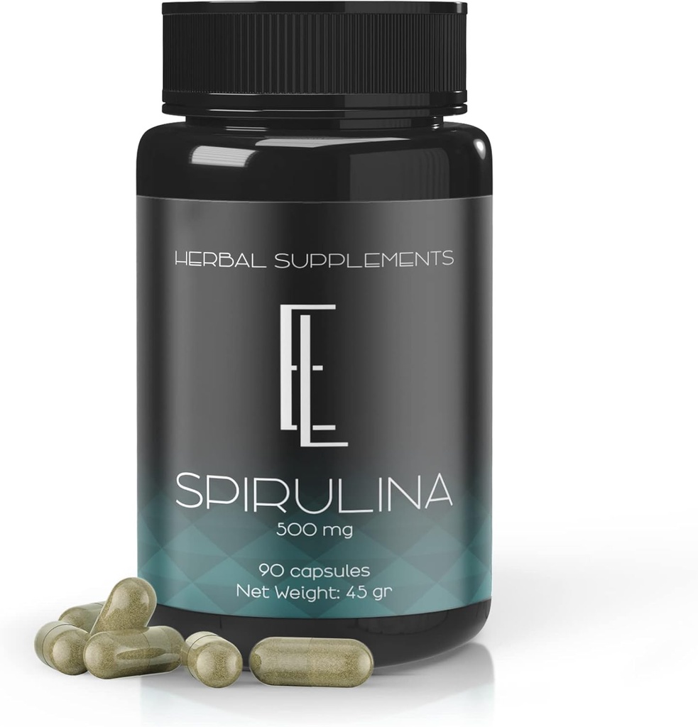 Capsulele Spirulina vii încântate - 90 x 500 mg, Superalimente pe bază de plante de mare capacitate, Suplimente, Capsule Vegane non-GMO de celuloză vegetală