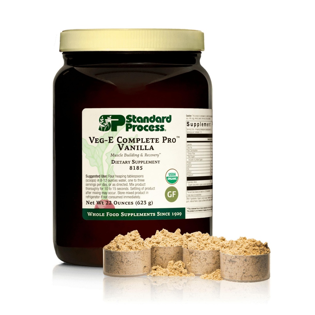 Proces standard Veg-E Complete Pro - Organic, Plant-Based Proteine pulbere pentru musculare Clădire & recuperare - Sprijină păr, piele & unghii - Vegan & Gluten-Free - Vanilie, 18 Serviri