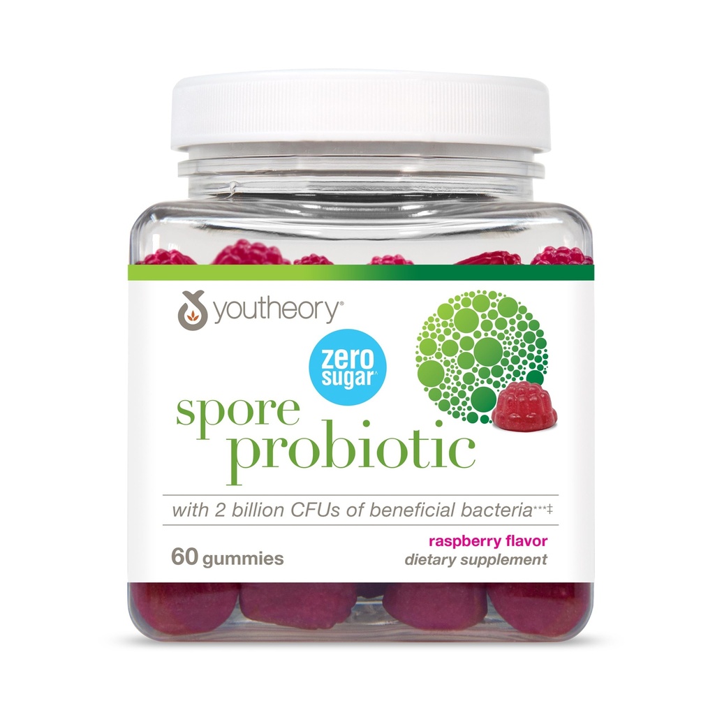 Youtheory Spore Probiotic - Vegan Gut & Digestive Support* - Contine Bacillus Coagulans - Dairy, Soy, & Gluten Free - 60 Gummies