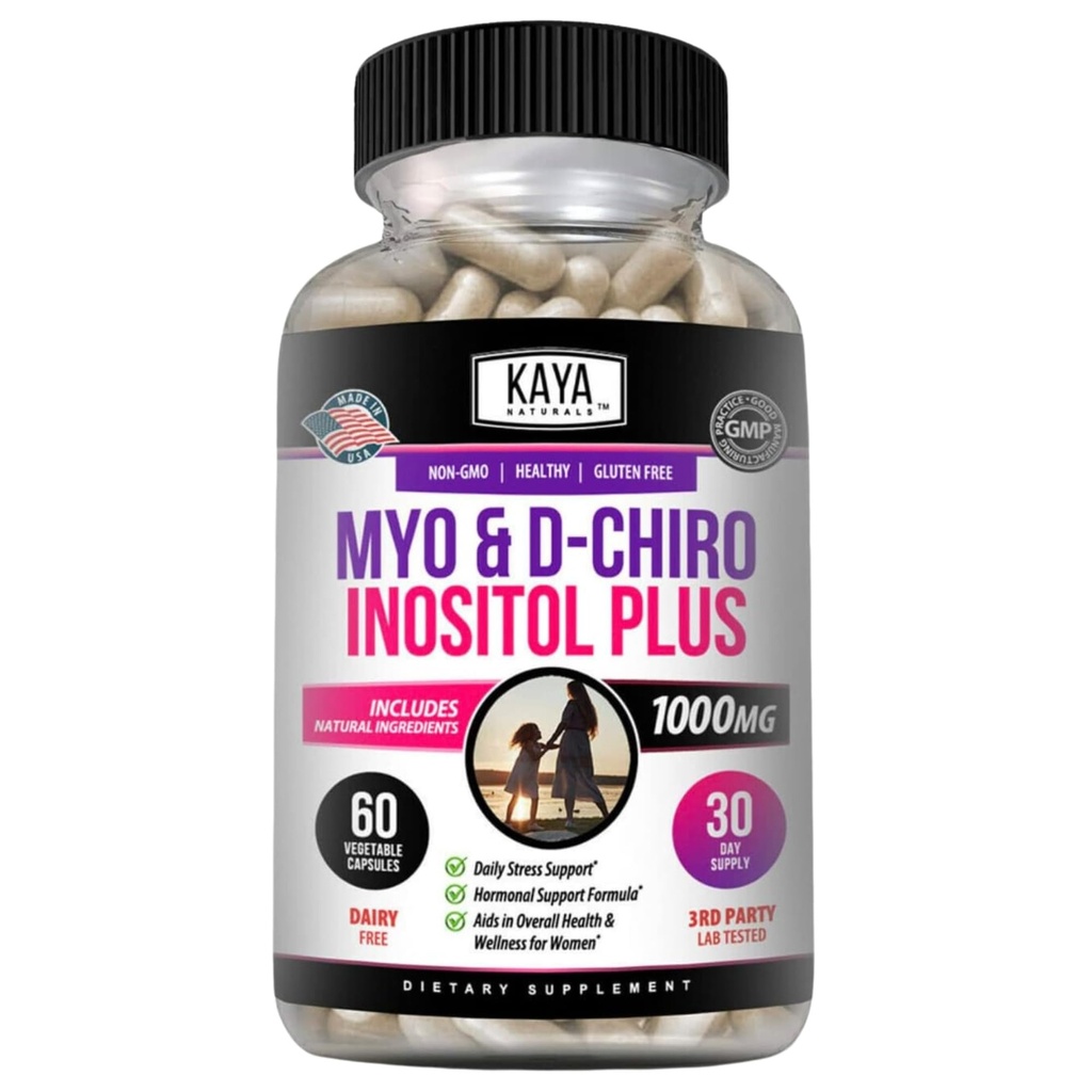 Kaya Naturals Myo & D-Chiro Inositol Plus Suport pentru femei, Vitamina B8-60 Capsule