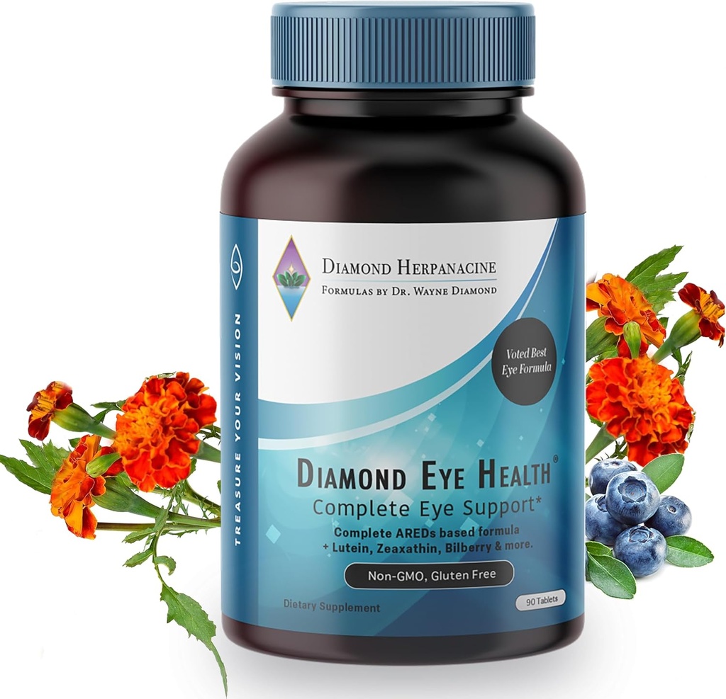 Diamond Eye Health - Vitamine naturale pentru suport ocular complet - Vitamine oculare sanatoase - Ochi sanatate vitamine pentru a ajuta la conservarea ochilor de imbatranire - Vegan, gluten-free, lactate-free - (90 Conte)