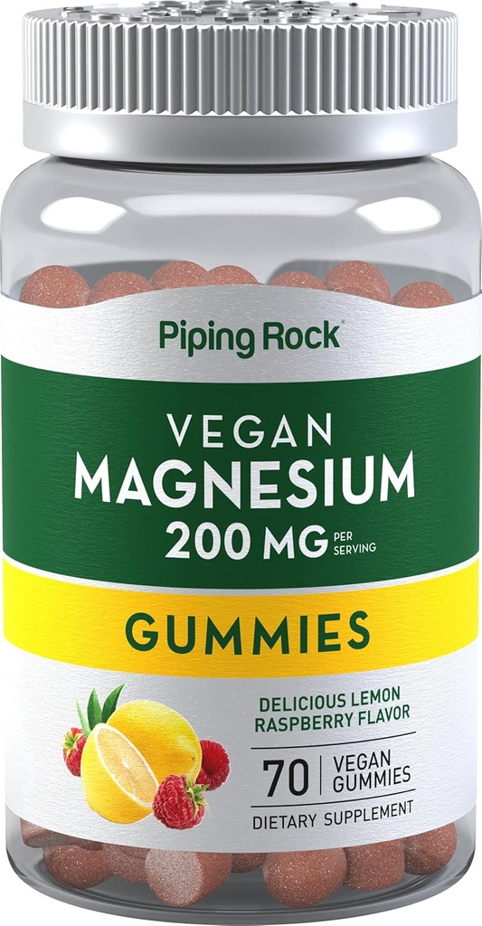 Piping Rock Magnesium Citrate Gummies 200 mg | 70 Count | Vegan Formula | Lemon Raspberry Flavor | Dietary Supplement | Vegetarian, Non-GMO, Gluten Free