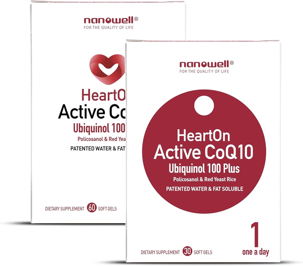NANOWELL HeartOn Active CoQ10 Kaneka Ubichinol 100 Plus Heart Health Supplement - 30 Softgels X 1 Cutie pentru 1 lună (30 Count)