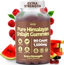 Pure Himalayan Shilajit Gummies 1500mg - 90 Vegan, Gummie fără zahăr cu 85+ Trace Minerals & Acid fuzelian, supliment non-GMO Shilajit pentru bărbați și femei