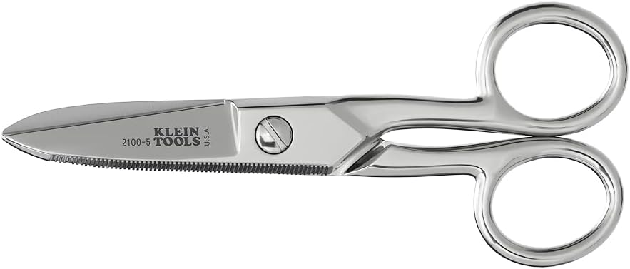 Klein Tools 2100-5 Electrician Scissors, Made in USA, 5.25-Inch Compact Scissors for Heavy-Duty Cutting and Low Voltage Work, Multi-Purpose