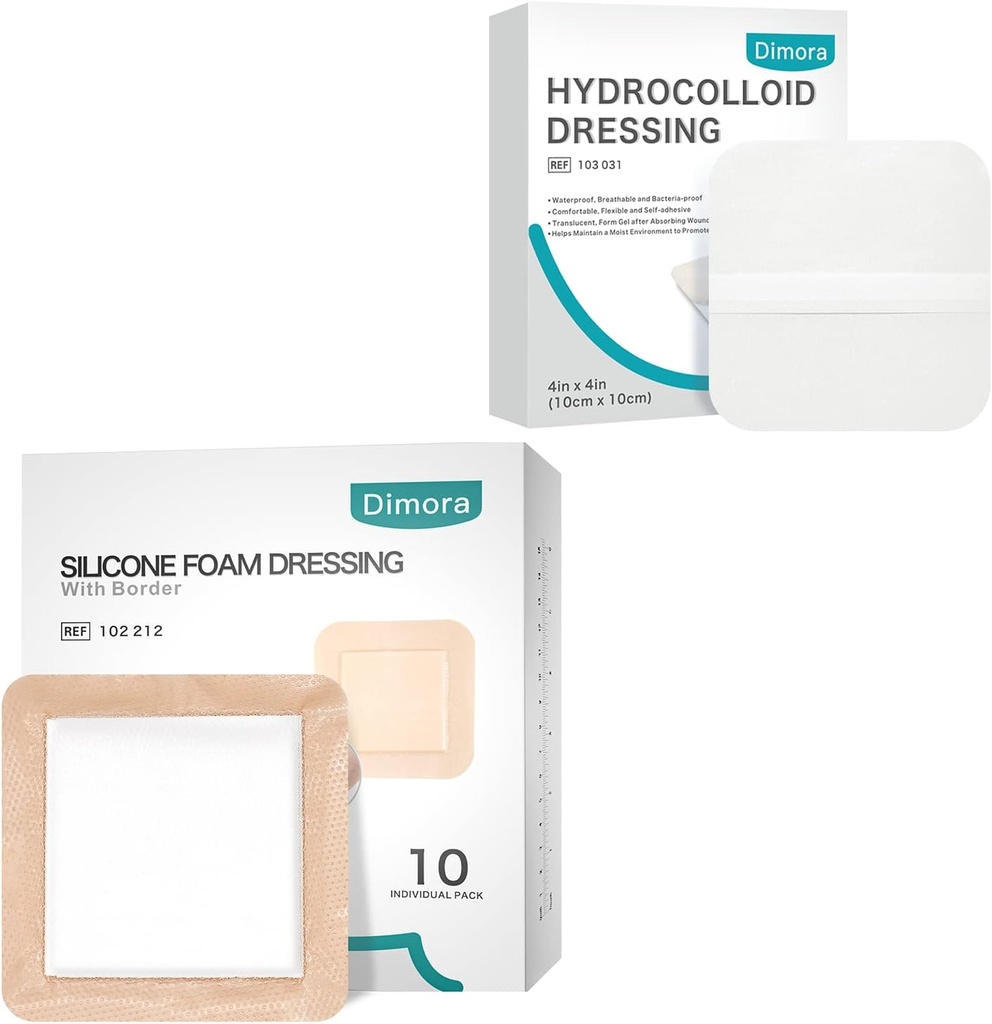 Dimora Hydrocoloid Wound Dressing10 Pack 0,3mm + Silicon Spumă dressing cu Border Adhesive 6"x6" 10 Pack