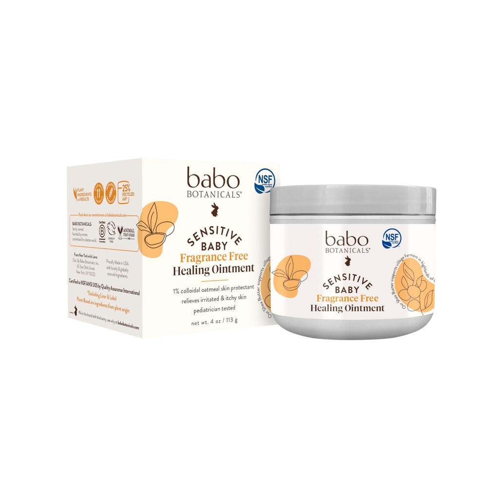 Babo Botanicals Sensibile Baby Fragrance-Free Toate naturale Vindecare Unguent - 99% Organic & 1% Oat coloidal - Steroid-Free - NSF Certificat - pentru Eczemă, Iritate / Itchy Skin - Face, Body, Diaper Area