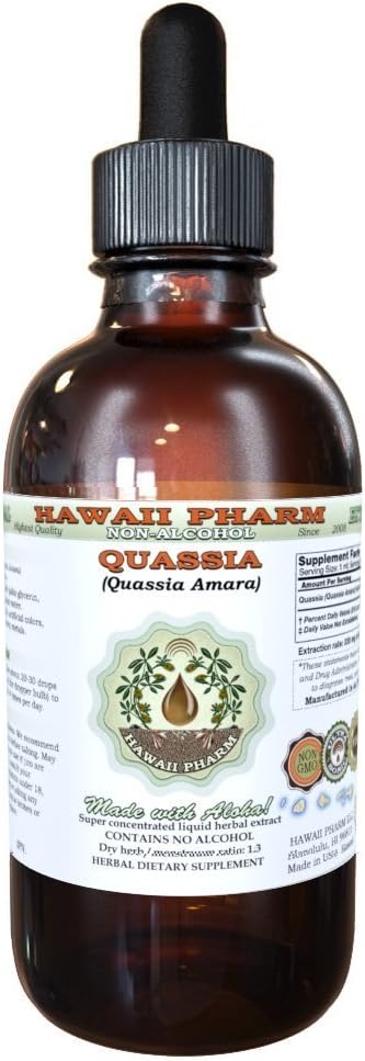 Quassia Extract lichid fără alcool , Quassia (Quassia Amara) Bark uscat Glicerite naturale Herbal Supliment, Hawaii Pharm, SUA 2 fl.oz