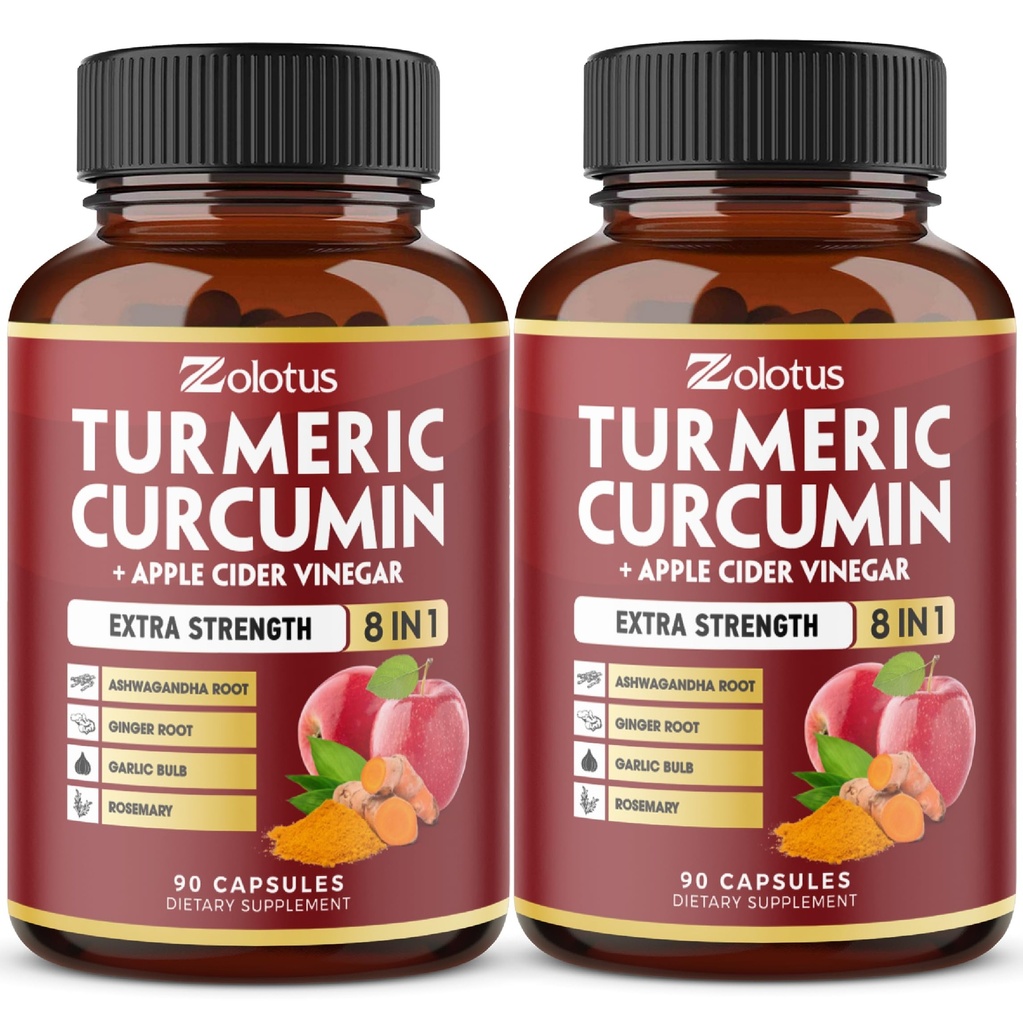 2 ambalaje 90 capsule Curcumin turmeric + capsule de oţet din cenuşă de mere, 6 luni de aprovizionare cu Ashwagandha, ghimbir, 95% Curcuminoide standardizate, suport comun & absorbţie