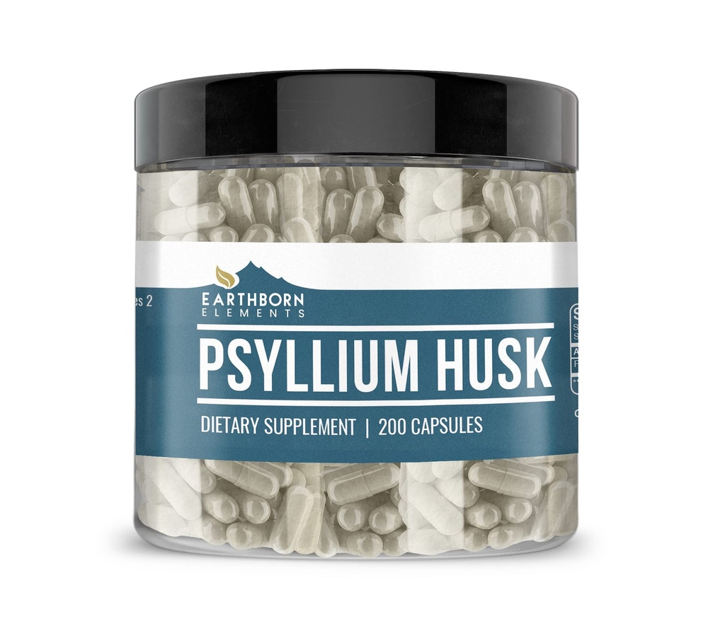Elemente pământene Psyllium Husk 200 capsule, pur și nediluat, fără aditivi