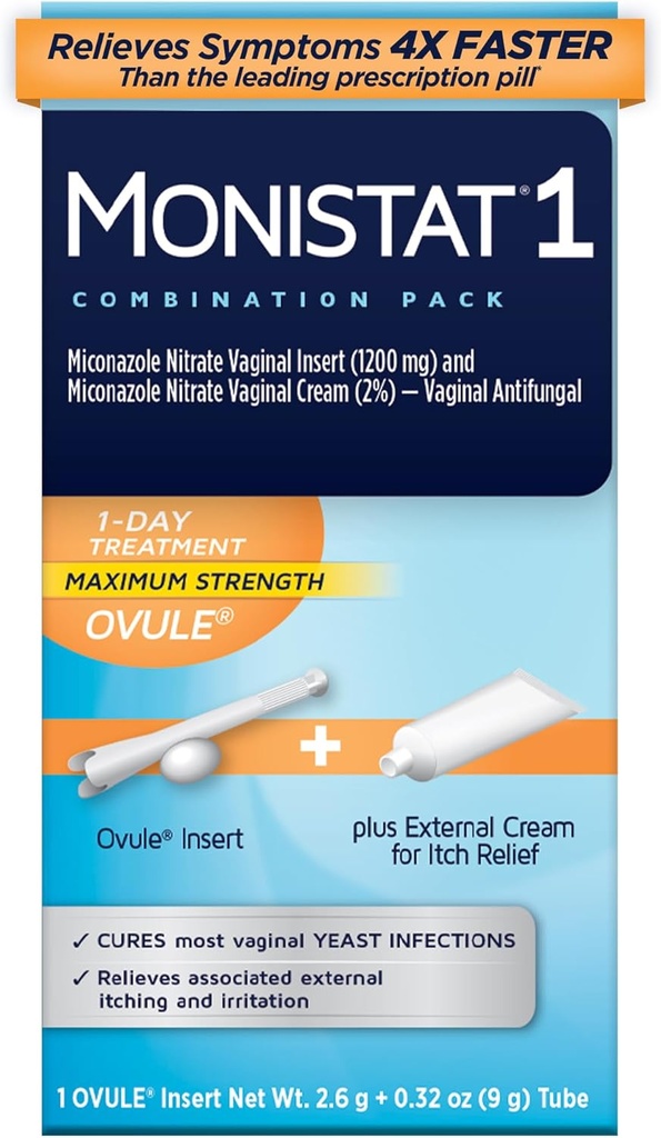 Monistat 1 zi Tratamentul infectiei cu dungi pentru femei, 1 Miconazol Ovule Inserare & Monistat extern Anti- Itch Cream Bundle