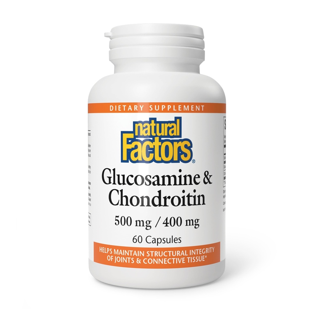 Factori naturali Glucosamină şi Chondroitin - Susţine articulaţiile sănătoase şi ţesutul conjunctiv - fără GMO şi gluten - 60 capsule (20 serviri)