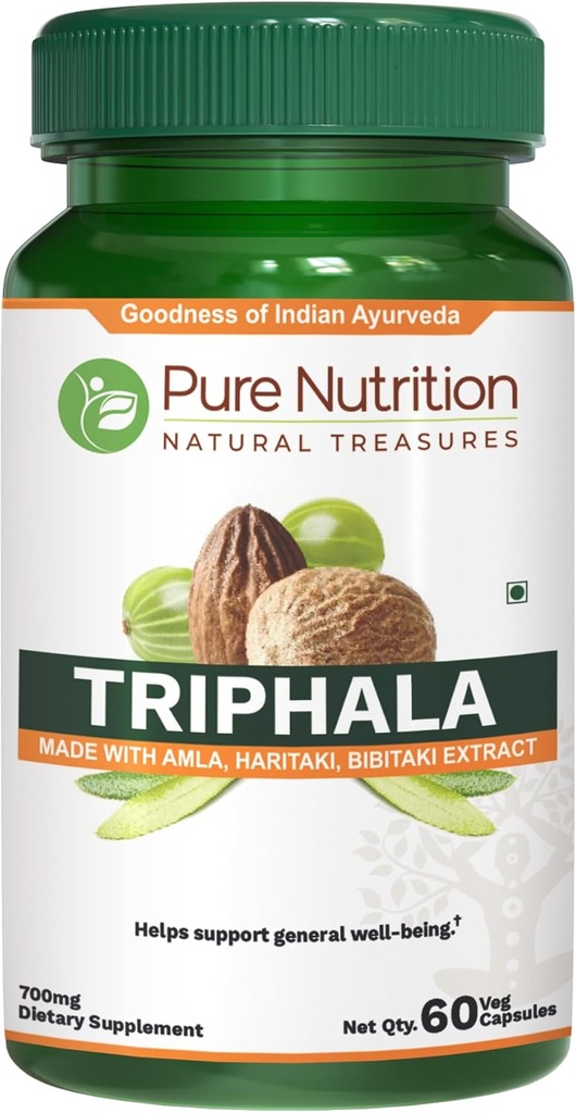 Pure Nutritie Triphala Extract 700mg - 60 Caps (Extract Equiv. la 1900 mg Triphala Fruit Powder) Non-October Once Daily 