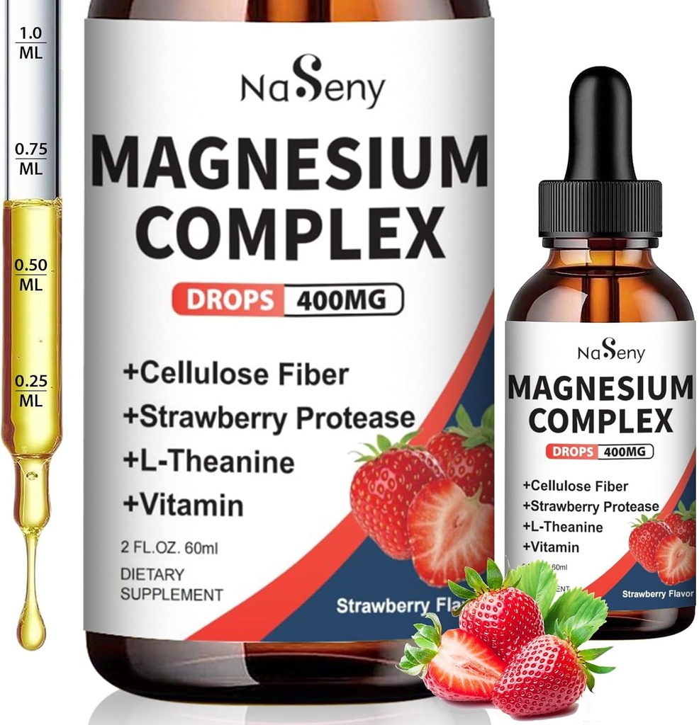 Magneziu Glicinat lichid 400mg, Complex de magneziu de înaltă absorbţie suplemen cu vitamina B6, D, C pentru a sprijini somn, musculare, Nervie de sănătate, non-GMO Gluten gratuit Vegan (2 Fl Oz / Strawberry)