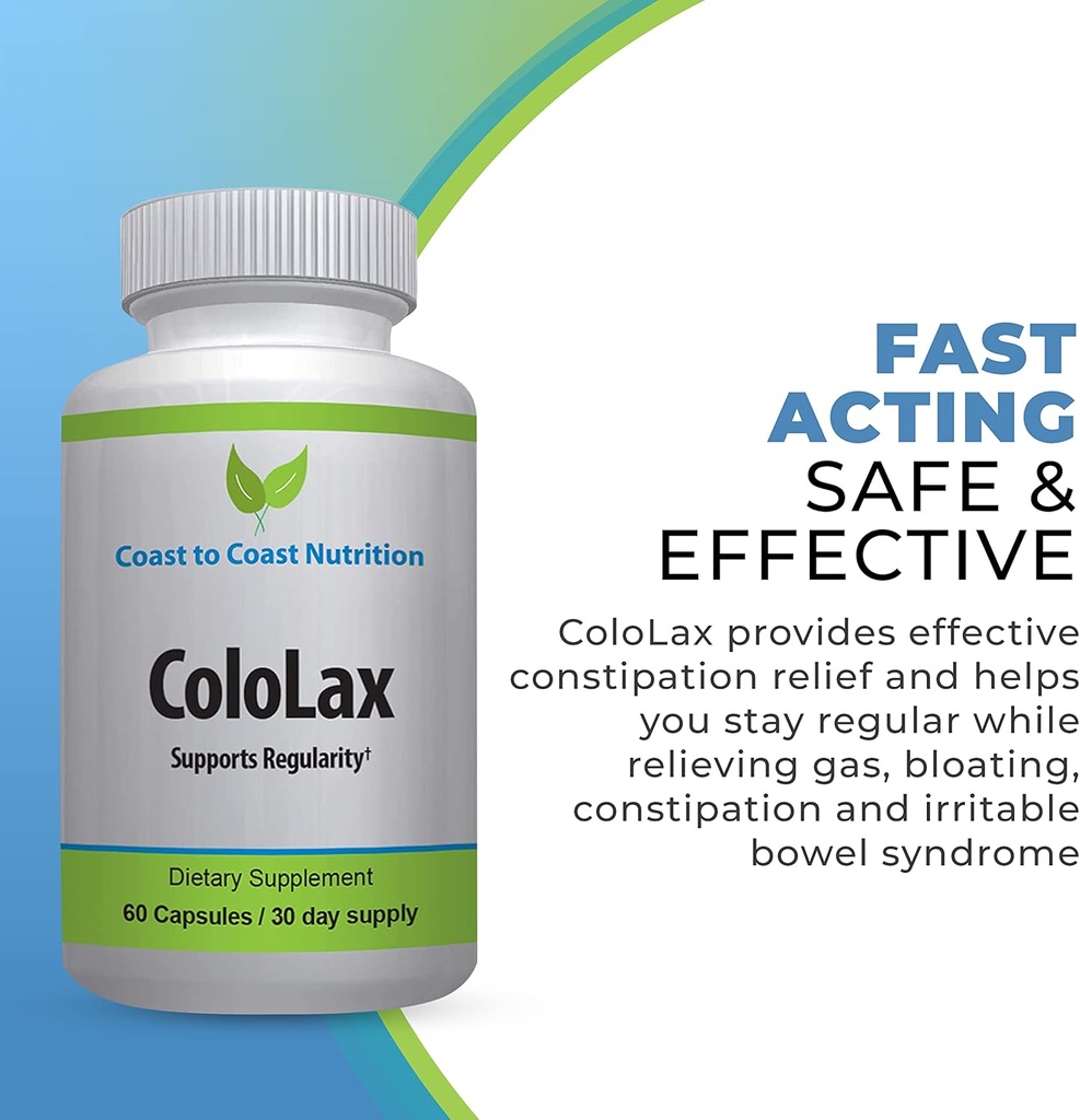 ColoLax Gentle Constipaţie Relief pentru adulţi - Stool Softener & Colon Cleanse with Psyllium Husk - Support for Regularity, Relief from Gas & Blooting, and Digestion Support - 60 Capsule