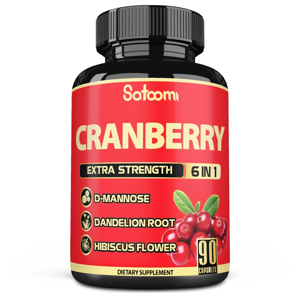 Satoomi 6in1 Pastile de cranberry pentru femei - 3-Lonth Supply - 6 Ingrediente din plante Extract - 90 Capsule vegetale