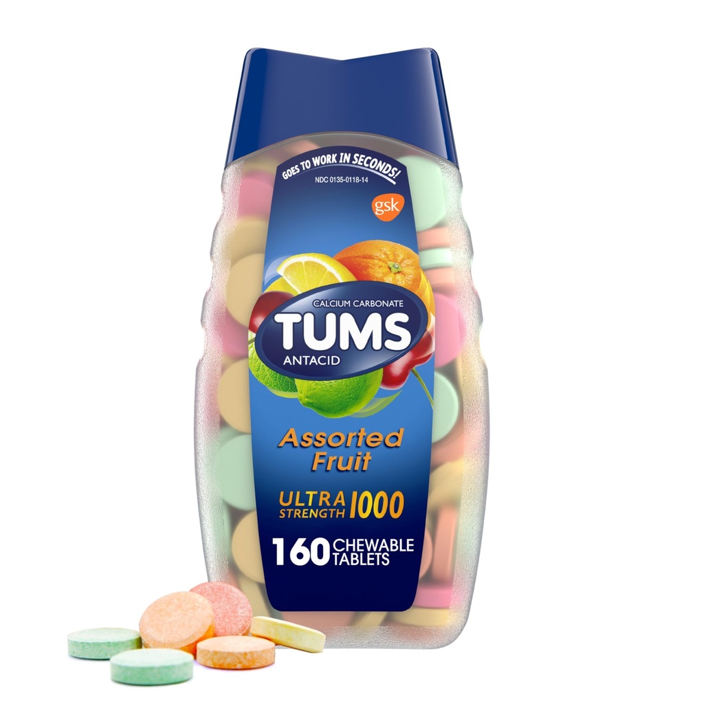 TUMS Ultra Concentrație Antiacid comprimate pentru arsuri la stomac masticabile și acid Indigestie Relief, fructe asortate - 160 Număr