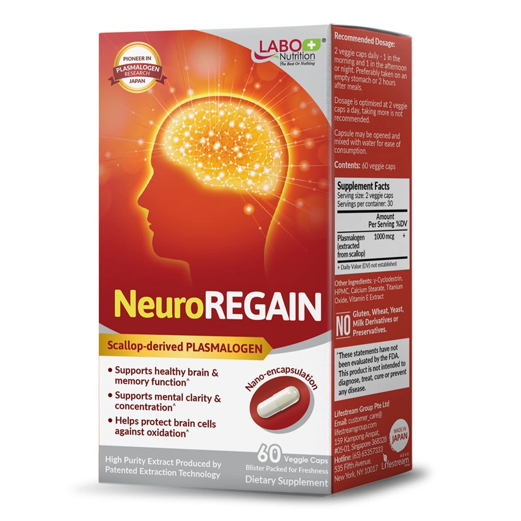 Labo Nutrition NeuroREGAIN - PLASMALOGEN derivat din Scallop pentru deteriorarea creierului, memorie, alertă, învățare, concentrare și alte funcții cognitive