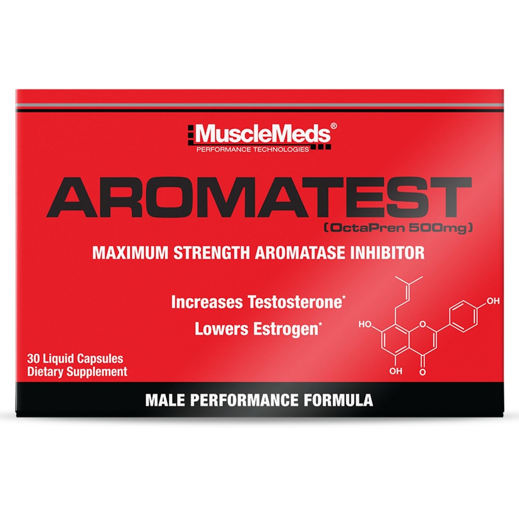 MuscleMeds AROMATEST Boosteron Boosteron & Inhibitori de aromatază, Lowers Estrogen, Suportă Construcție musculară & Putere, Înlocuire hormon anti-aging pentru bărbați, 30 capace lichide