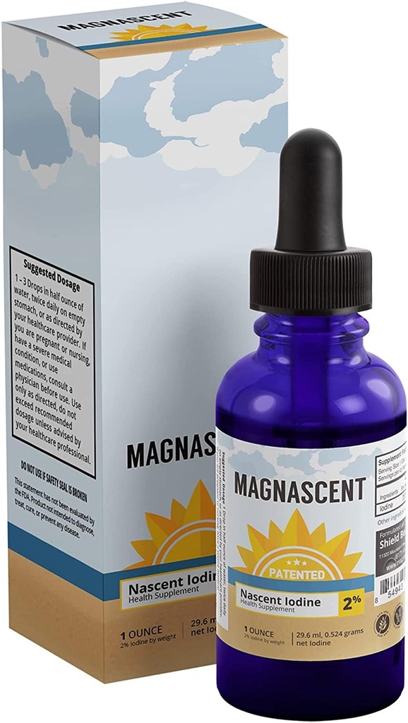 Iodul nazal Suplimentul zilnic de sănătate organică cu potenţă mare 2% picături de iod lichid concentrat susţine energia şi metabolismul (1oz/30ml)