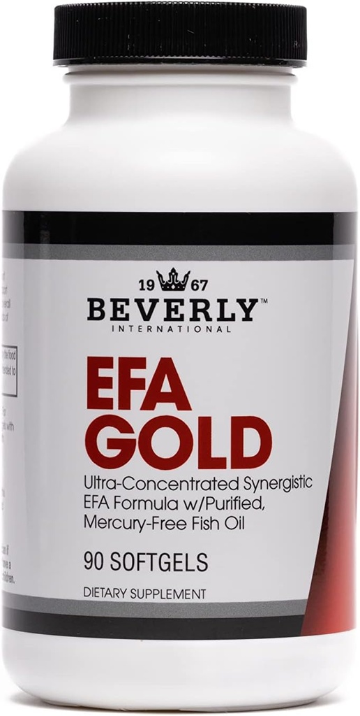 Beverly International EFA Gold, 90 Softgel Capsules. Omega-3s EPA și DHA + Omega 6&9 Acidi grași. Combinație de pește, semințe de in și ulei de porumb.