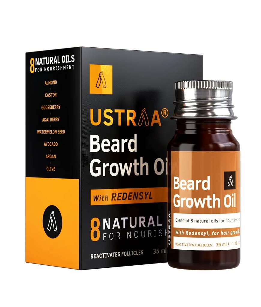 USTRAA Barbă ulei de creştere - 1.18 Oz - mai mult barbă creştere, cu Redensil, 8 uleiuri naturale, inclusiv ulei de Jojoba, vitamina E, nutrisment şi consolidarea, Nu chimice dăunătoare