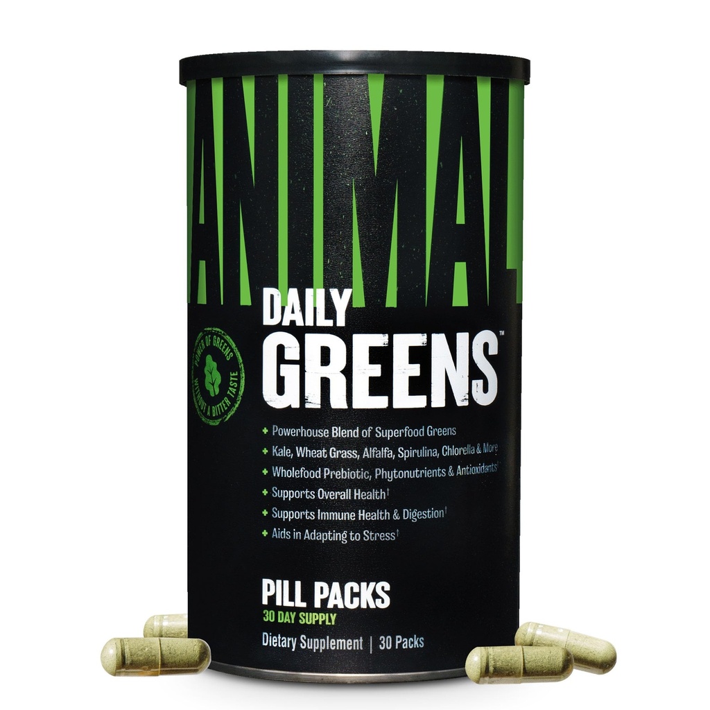 Animal Daily Greens Packs - Kale, Wheat Grass, Alfalfa & More - Convenabil Prebiotic și Probiotic Superfood Blend pentru Digestie Superiora, Gut Health, și Imunitate pentru bărbați și femei - 30 zile de aprovizionare
