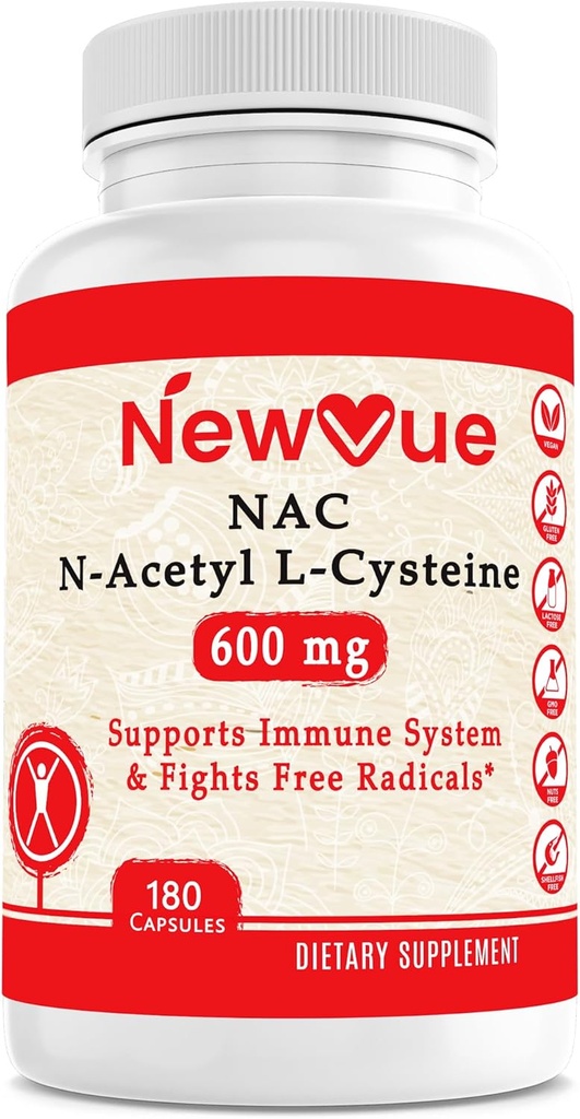 N-Acetyl L-Cysteine (NAC) 600 mg, 180 capsule - non-GMO, gluten liber
