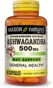 Mason Natural Ashwagandha 500 mg, Adaptogen pentru Stres & Energy Support, Herbal Supplement, 60 zile de aprovizionare