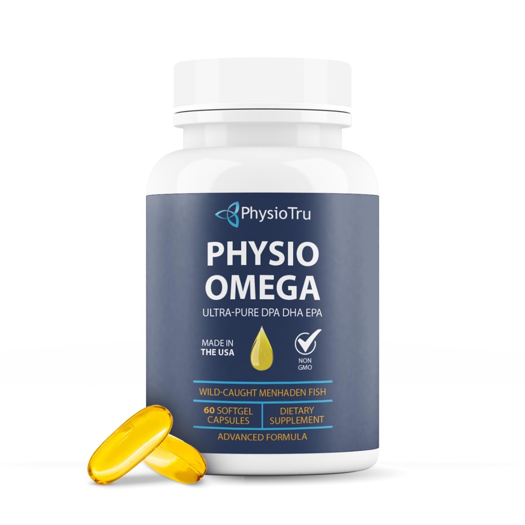 Physio Omega 2400 mg ulei de pește cu Omega 3 supliment acid gras - inima si creier suplimente de sanatate pentru adulți - non-GMO, Burpless, aroma Citrus, Sustenabil Sourced - 60 Softgels, 30-Day Supply